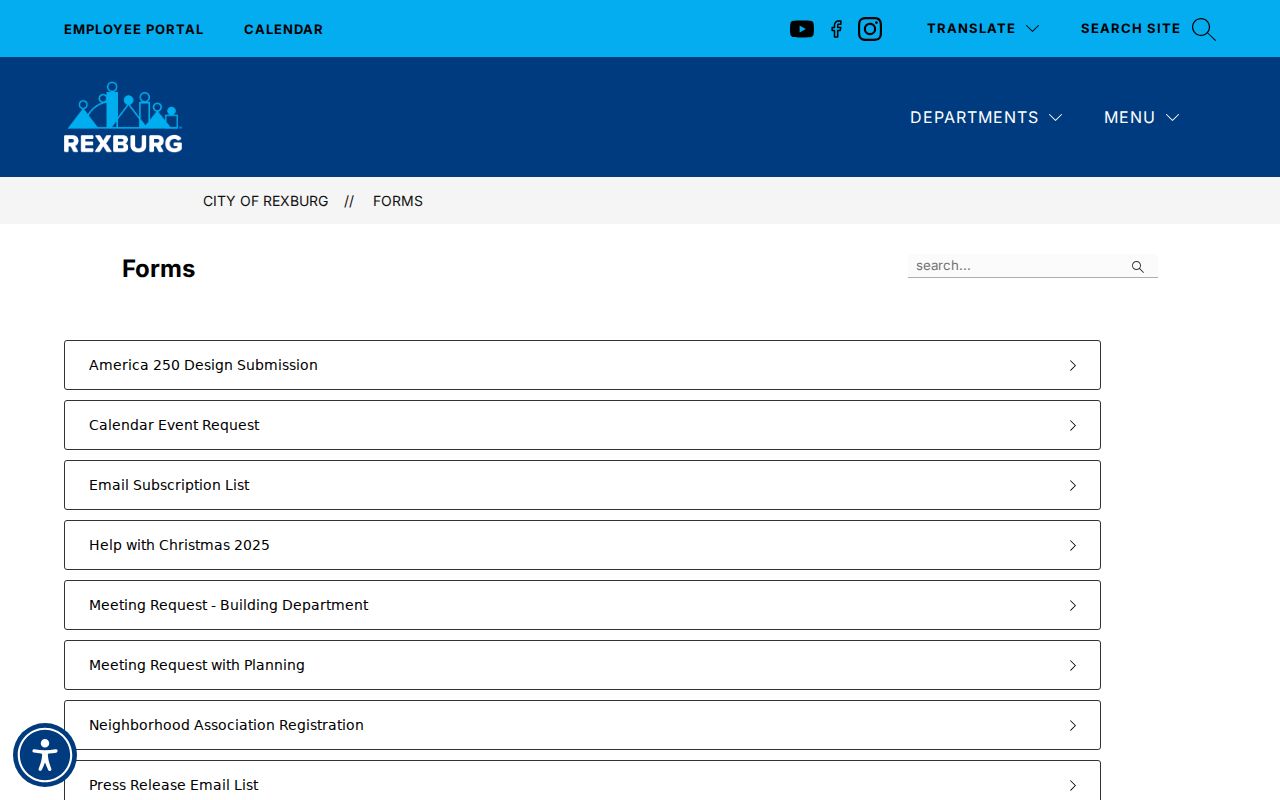 Rexburg city forms catalog used to route municipal record requests