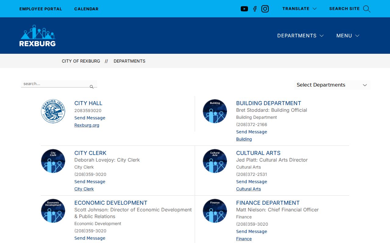 Official Rexburg city staff directory page