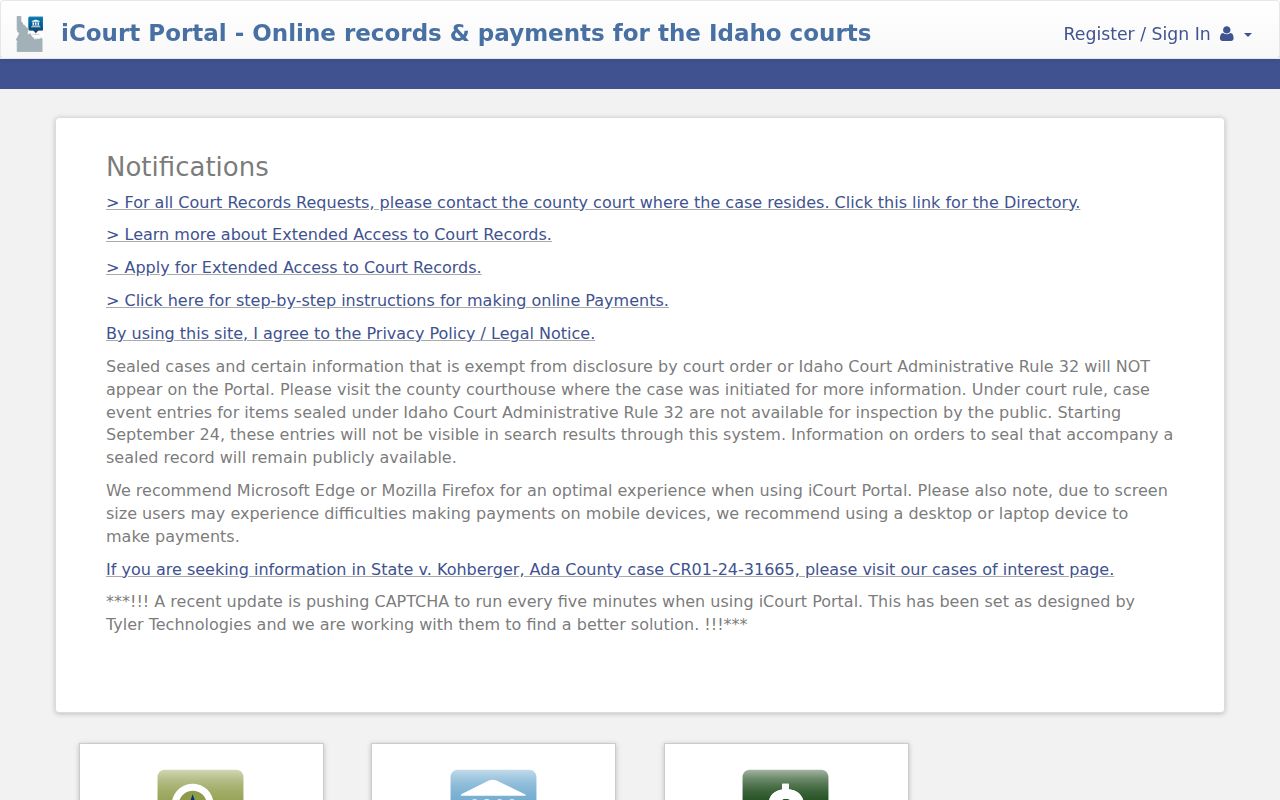 Idaho iCourt portal for checking Rexburg court records