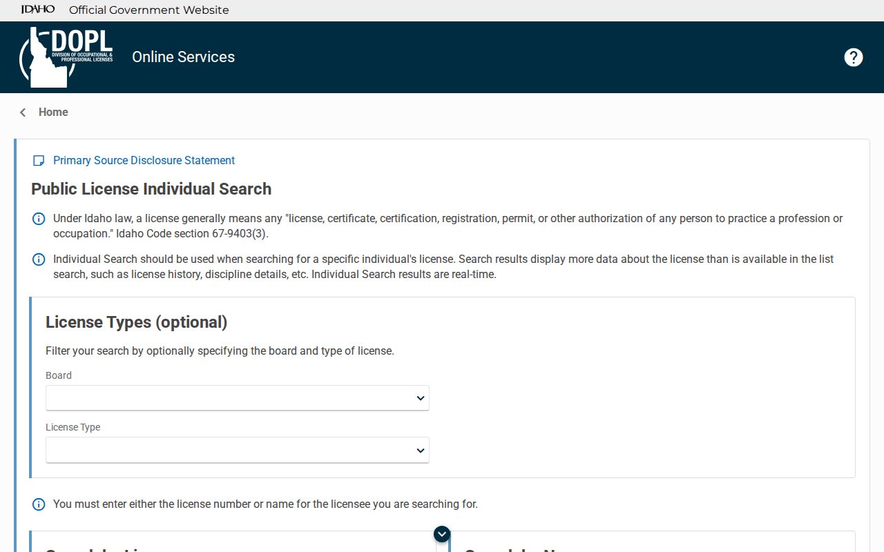 Idaho professional license search used to verify a public role near Rexburg