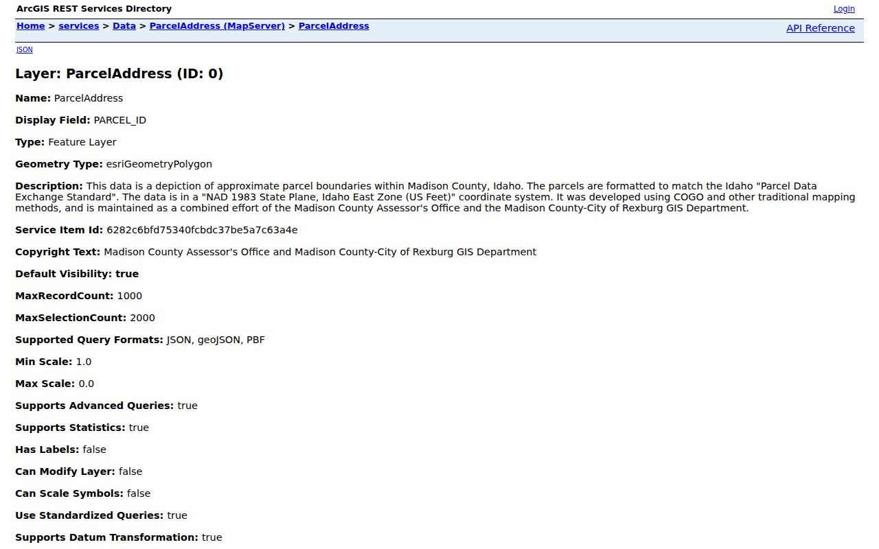 MRGIS ParcelAddress layer for searching Rexburg addresses